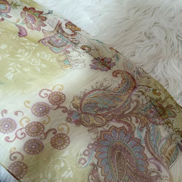 Y2K Crinkle Green Pink Orange Scarf Paisley Floral Bright Colorful Hippie Boho O - Picture 3 of 6